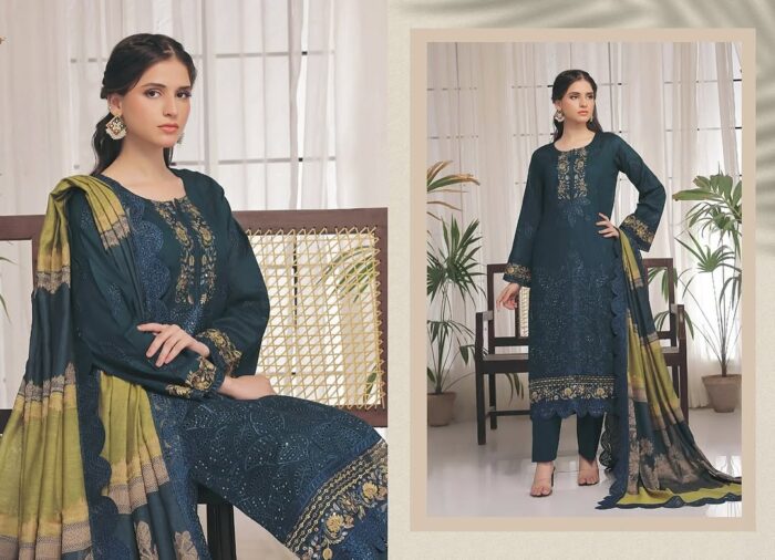 Sandal Lawn Collection – Premium Embroidered Chickankari & Laserkari Slub Lawn Shirt with Rangoli Dupatta