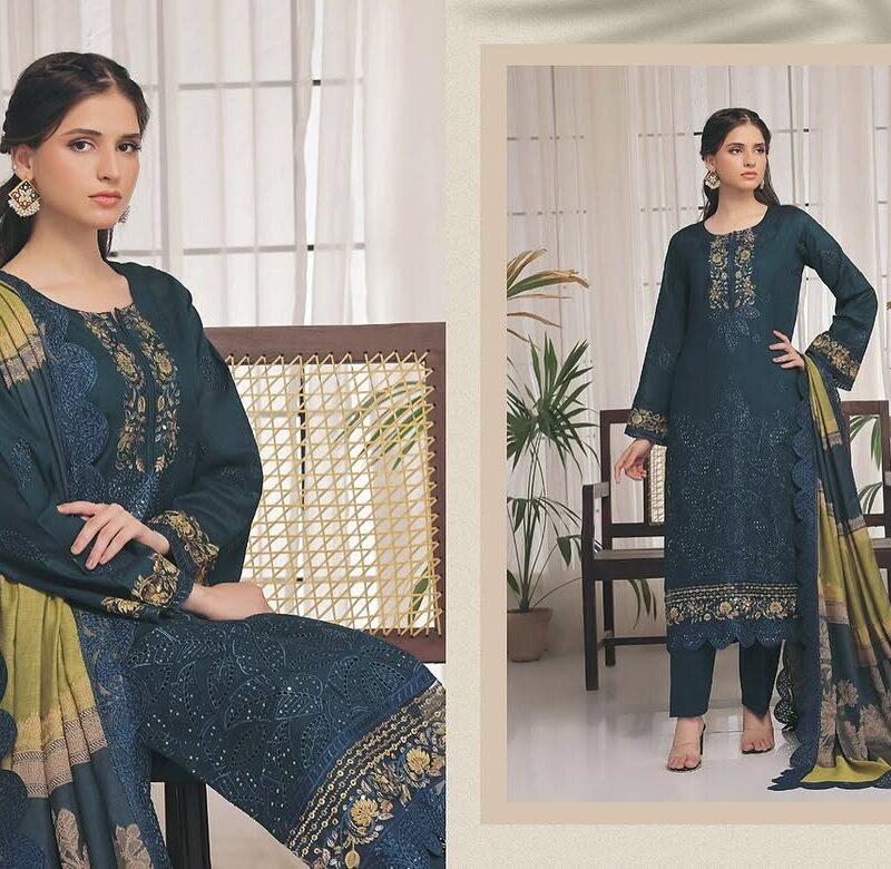Sandal Lawn Collection – Premium Embroidered Chickankari & Laserkari Slub Lawn Shirt with Rangoli Dupatta