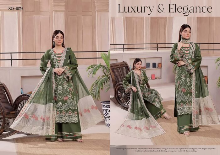 Prestige Lawn Collection – Embroidered Chikankari Lawn Suit with Bamber Dupatta