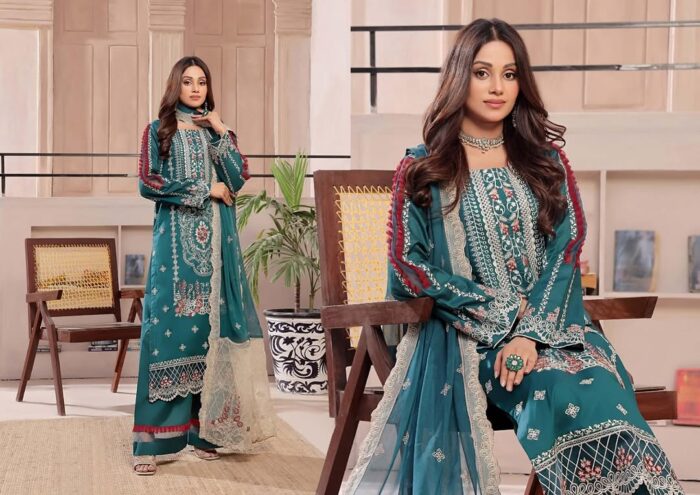 Prestige Lawn Collection – Embroidered Chikankari Lawn Suit with Bamber Dupatta
