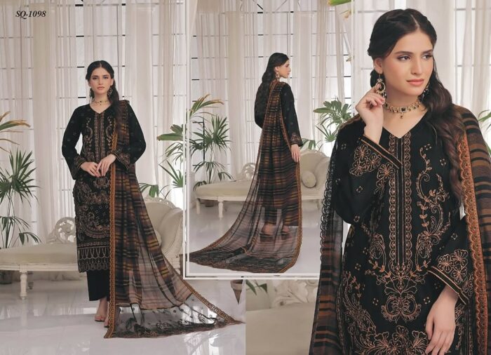 Sandal Lawn Collection – Premium Embroidered Chickankari & Laserkari Slub Lawn Shirt with Rangoli Dupatta